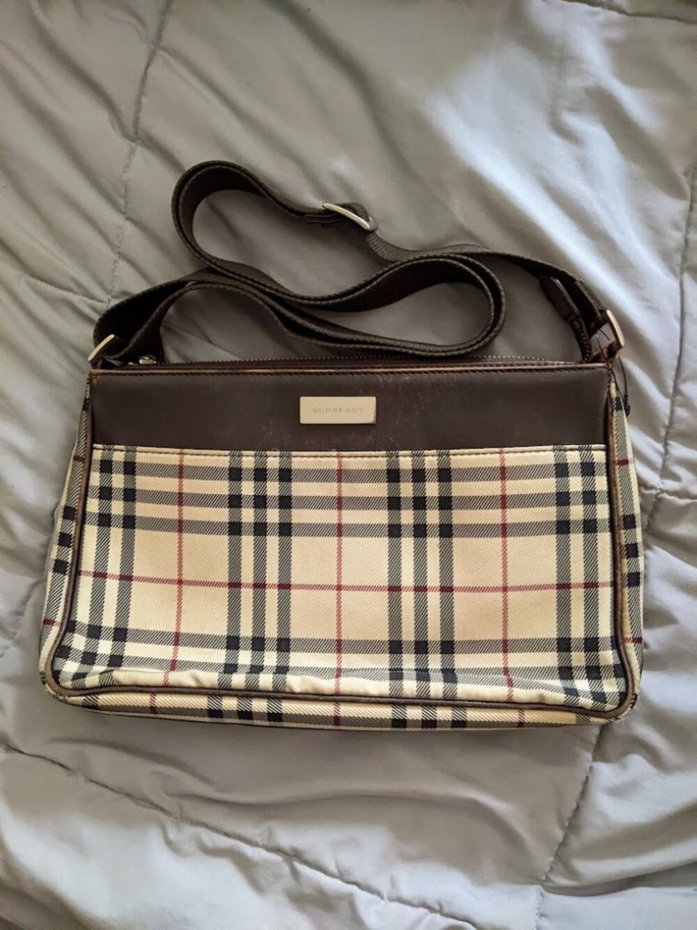 Burberry Vintage Nova Check Canvas Leather Trim Crossbody Shoulder Bag